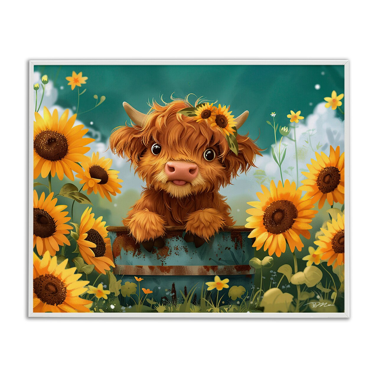 Stupell Industries Cute Happy Highland Cow Framed Giclee, design by Momart